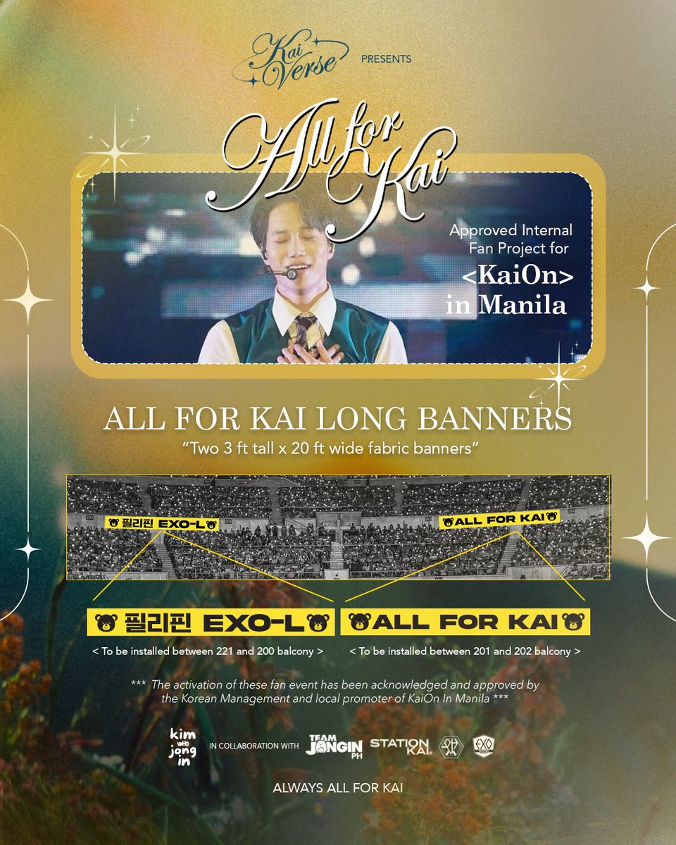 kimwhojongin's tweet photo. “ALL FOR KAI” Long Banners 🥳

This banner represents the unwavering love and support of PHILIPPINE EXOLs who have stood by KAI from the beginning and will continue to do so forever. 

'PHILIPPINE EXO-Ls, ALL FOR KAI' isn’t just a message — it’s a promise. Every letter in this banner carries the voices, cheers, and hearts of Filipino fans who have waited years to finally witness his solo stage. 

As KAI shines on the KAION stage, we hope he sees our message and feels the love from every corner of our islands. 🤎🔥

ALWAYS ALL FOR KAI.
#KAI #카이 #EXO #엑소 #KAION
#KAI_SOLO_CONCERT_TOUR
#2025_KAI_SOLO_CONCERT_TOUR_KAION
#KAIinMANILA2025