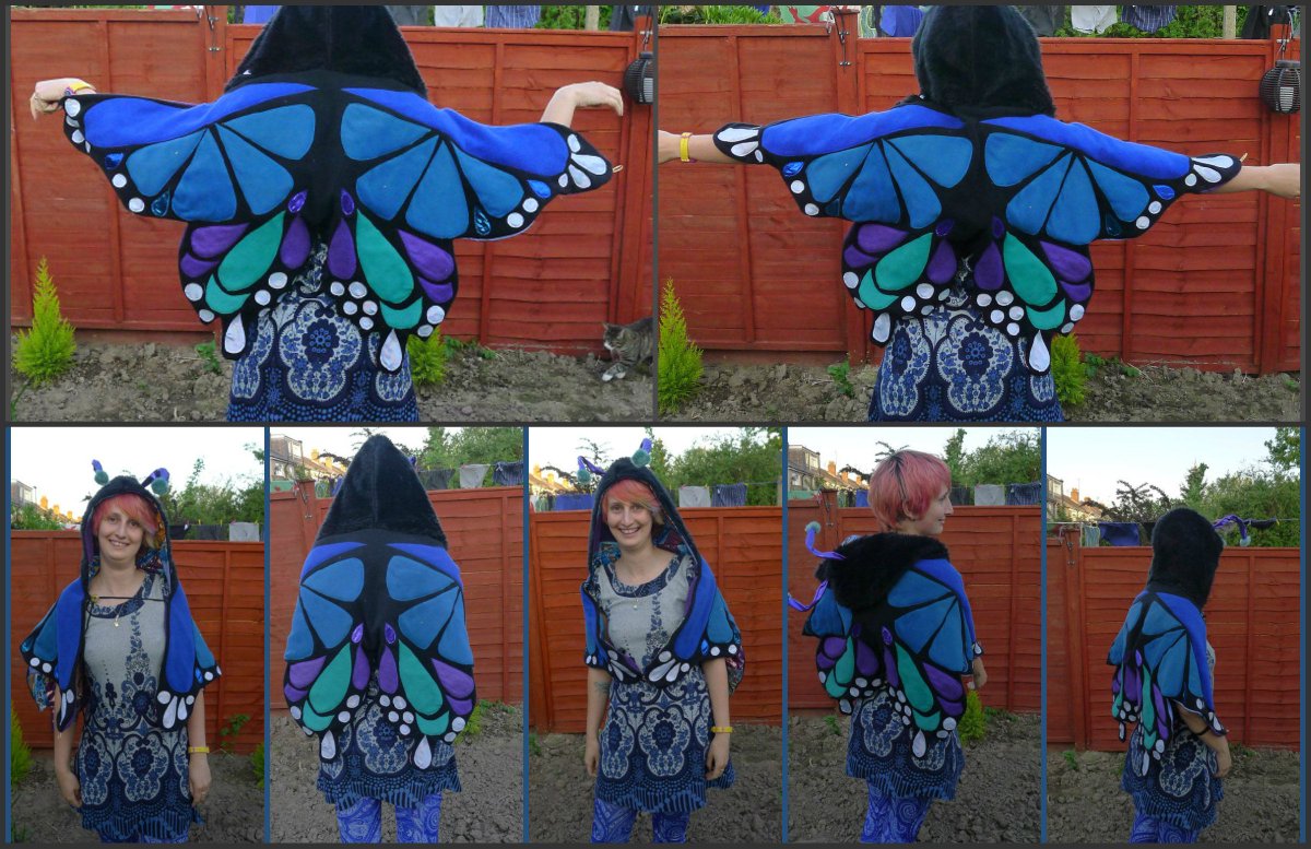 More scarf. I wanted to compare to this butterfly cape I made 10 years ago and wax lyrical about how my technique has improved over time, but actually the old one still holds up, just looks a bit more stylized ! 

#butterfly #scarf #cape #costume #furry #furryart
