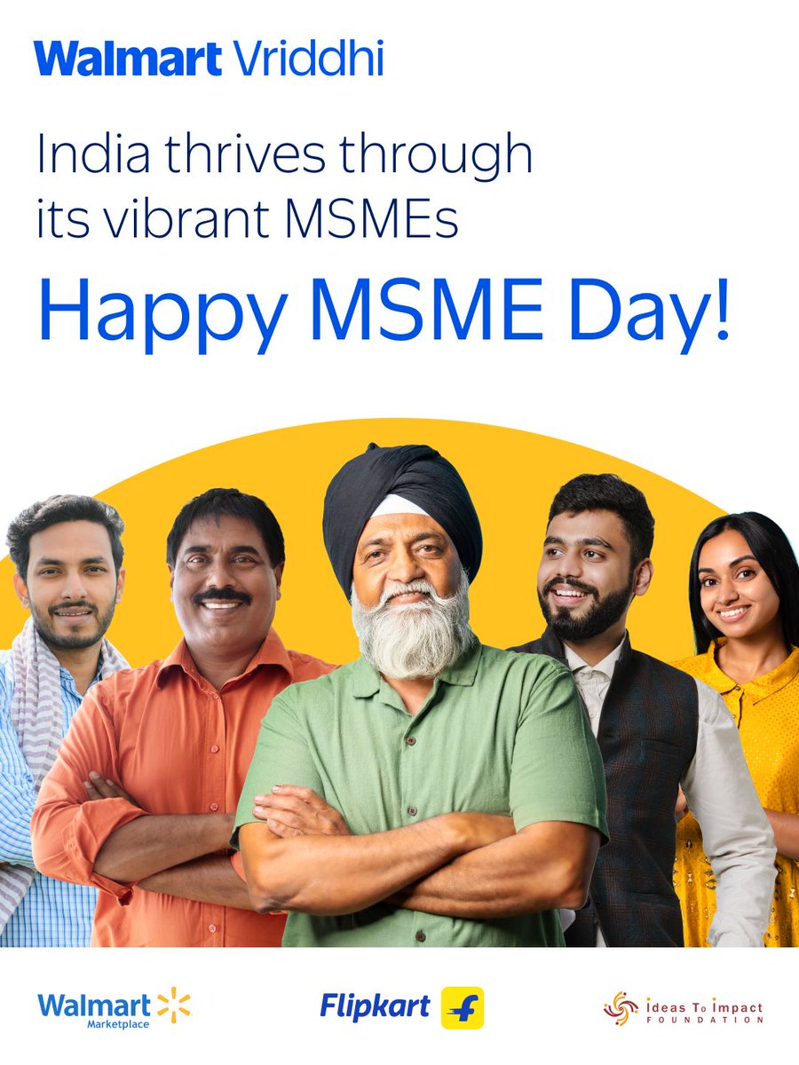 WalmartinIndia's tweet photo. This #MSMEDay2025, we celebrate the entrepreneurs building resilient businesses across India. At the #WalmartVriddhiMSMESummit2025, we saw their ambition in action, and remain committed to supporting them through training, tools &amp; mentorship.

#WalmartVriddhi #Supplierdevelopment https://t.co/4WnhCFJgYz