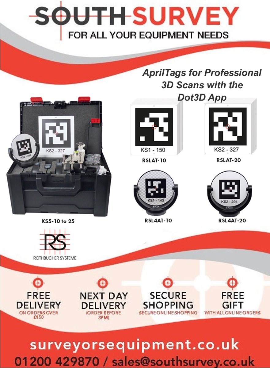 AprilTags specially assembled for the precise capture of Professional 3D Scans with the Dot3D App
surveyorsequipment.co.uk/apriltags.html