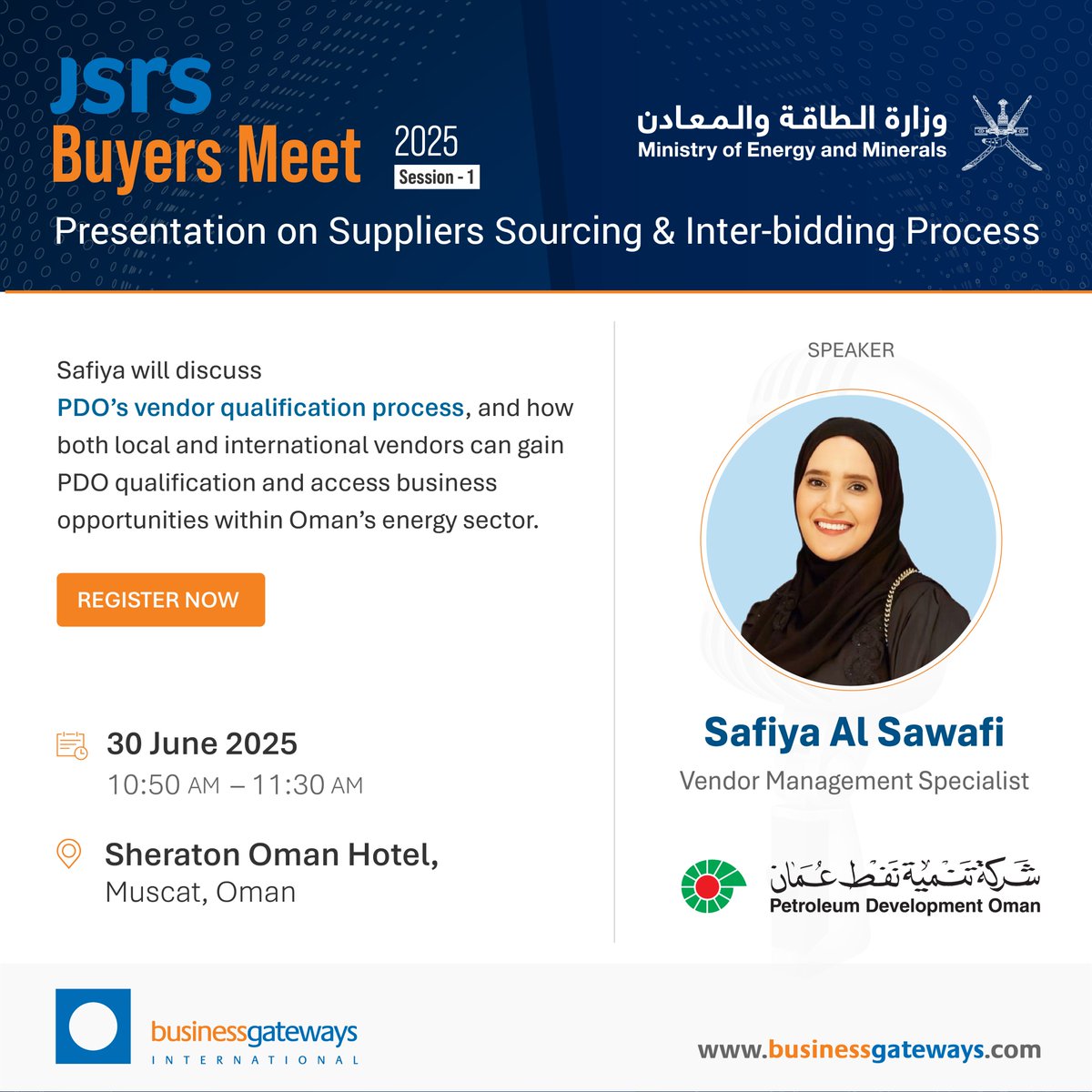 businessgateways (@bgiinsights) on Twitter photo Meet the Speaker,
Safiya Al Sawafi, Vendor Management Specialist at Petroleum Development Oman (PDO), shares valuable insights on “PDO’s Vendor Qualification Process.”
📅 Date: 30 June 2025
🕘 Time: 10:50 AM – 11:30 AM
Register here to join : bit.ly/4430psX
<a href="/PDO_OM/">PDO | شركة تنمية نفط عُمان</a> Meet the Speaker,
Safiya Al Sawafi, Vendor Management Specialist at Petroleum Development Oman (PDO), shares valuable insights on “PDO’s Vendor Qualification Process.”
📅 Date: 30 June 2025
🕘 Time: 10:50 AM – 11:30 AM
Register here to join : bit.ly/4430psX
<a href="/PDO_OM/">PDO | شركة تنمية نفط عُمان</a>