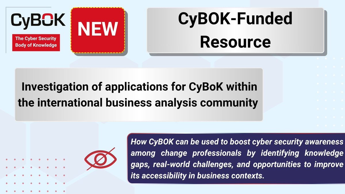 Business change professionals play a key role in digital transformation, but face challenges accessing #CyberSecurity knowledge.

🫶 Mark Cross's study explores how #CyBOK can be adapted to better support these professionals.

Check it out here: buff.ly/kecaYzS