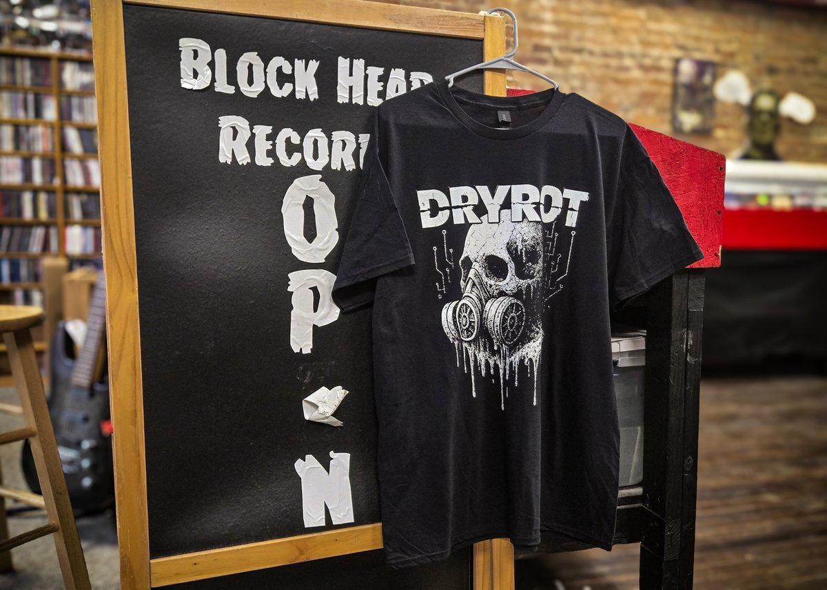 🔥NEW DRYROT MERCH!🔥Our first new shirts since '92 are HERE and pay tribute to our first two albums, "The Collapse of Morals" and "Technology."  Get yours at Block Head Records at 413 North 8th Street in Richmond, Indiana.  50 days until our reunion show at the YMI in Richmond!