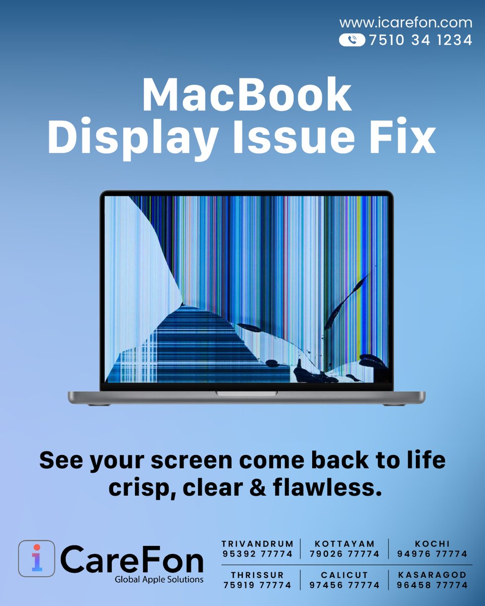 iCare_Fon's tweet image. MacBook Display Issue Fix ✨
See your screen come back to life - crisp, clear, &amp;amp; flawless.

👉To Book Online Visit: icarefon.com/ipad-repair.php

#MacBookRepair #DisplayIssue #screen #AppleServiceCenter #AppleServiceCentre #Kochi #Trivandrum #Kozhikode #Thrissur #Kasaragod  #Kottayam