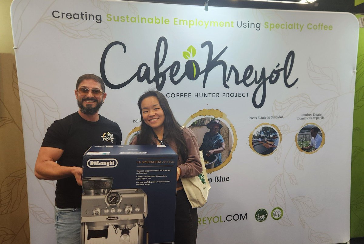 Cafe Kreyol hosted a raffle at the Portland @Coffeefestshow, for everyone who visited our booth. Congratulations to the latest winner of a prestigious <a href="/Delonghicoffee/">Delonghi Coffee</a> Specialista espresso machine!  #Customerappreciation #Coffeegear