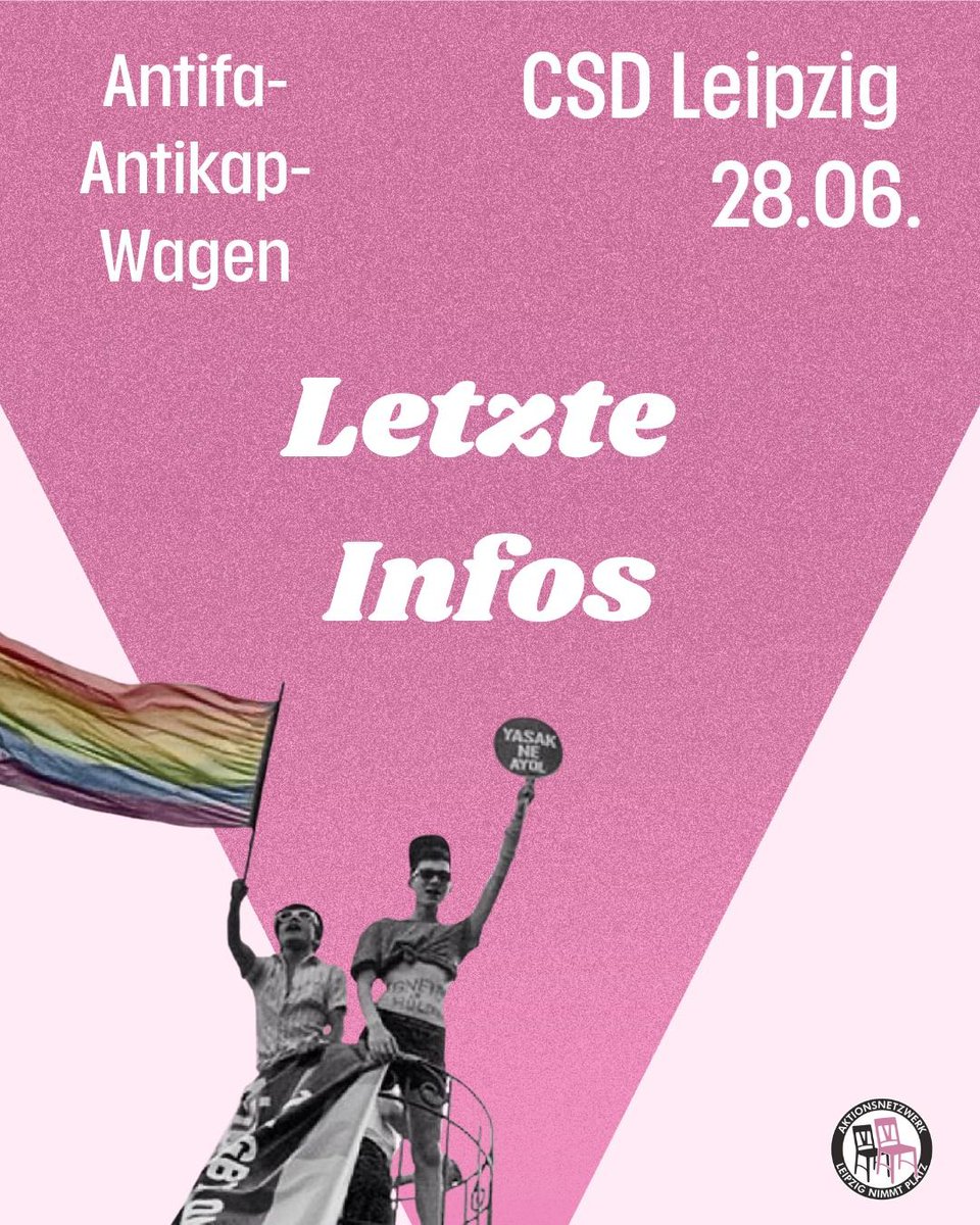 🏳️‍🌈 LETZTE INFOS 🏳️‍🌈 

Am Samstag wird es sehr warm, packt also Sonnenschutz ein. Es wird ein Fahrrad mit Wasser und Wasserstationen auf der Strecke geben, nehmt aber trotzdem selbst Getränke mit, damit es für alle reicht. Haltet euch bitte mit dem Alkohol zurück.
1/