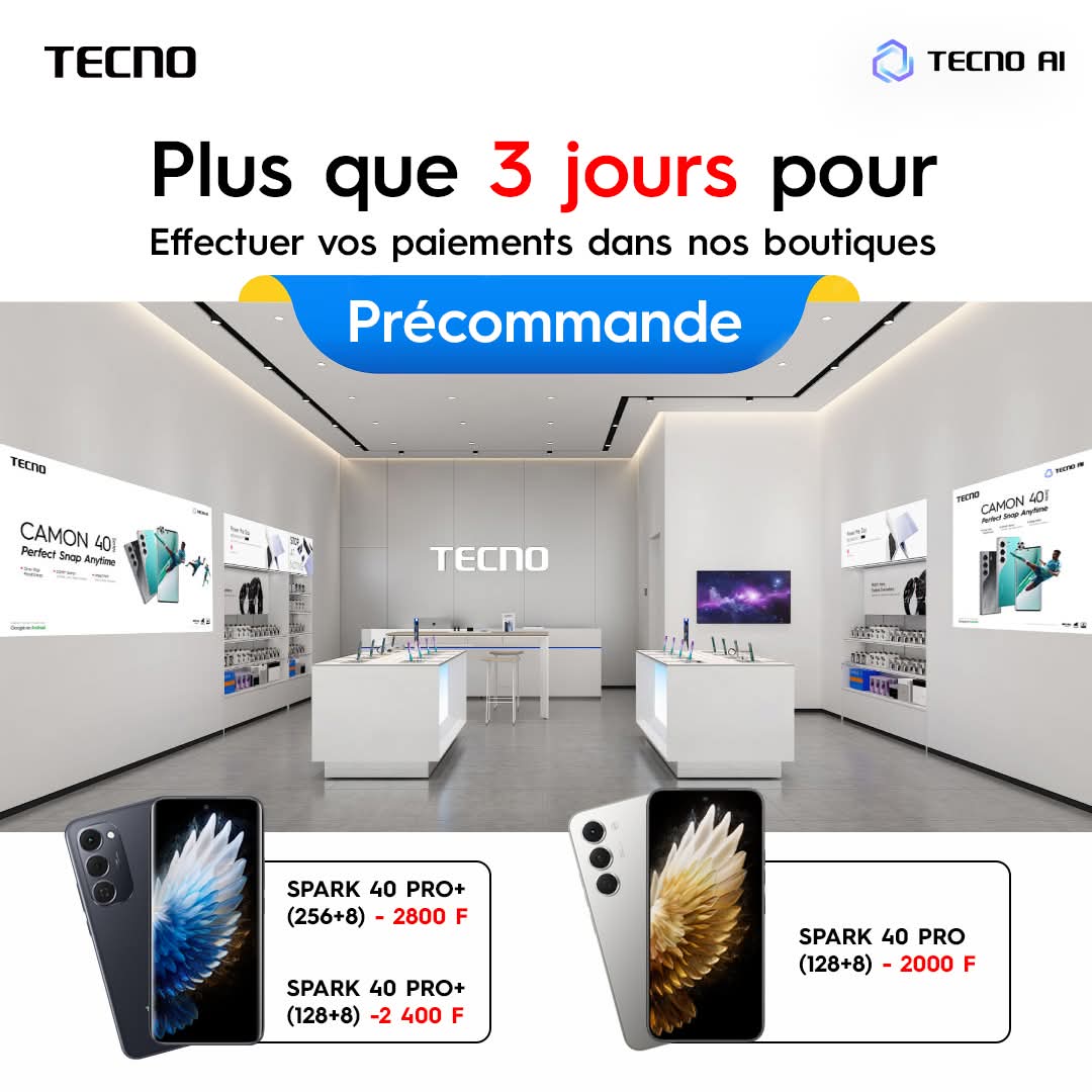 TECNOMobileMali's tweet photo. Vous avez précommandé les SPARK 40 PRO et PRO+ ? Il est temps de conclure !
Plus que 3 jours pour effectuer votre paiement.
Pour précommander, cliquer sur ce lien:
https://t.co/PoV8S3kfGL
On vous attend en boutique !
#SPARK40Pro #SPARK40Pro+ #TECNO https://t.co/Rdb0hvKEHr