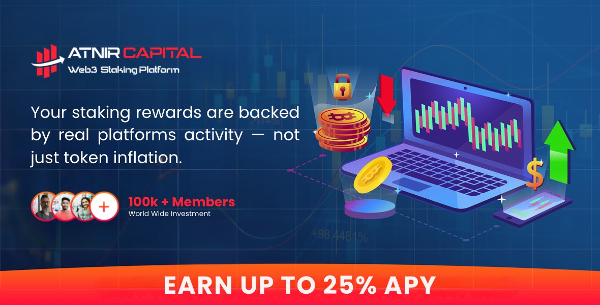 atnircapital's tweet photo. Your staking rewards are backed by real platforms activity — not just token inflation. 

Earn Up to 25% APY — Powered by the Atnir Capital #Web3 Ecosystem.

#AtnirCapital #Staking https://t.co/fmMrHcST7W