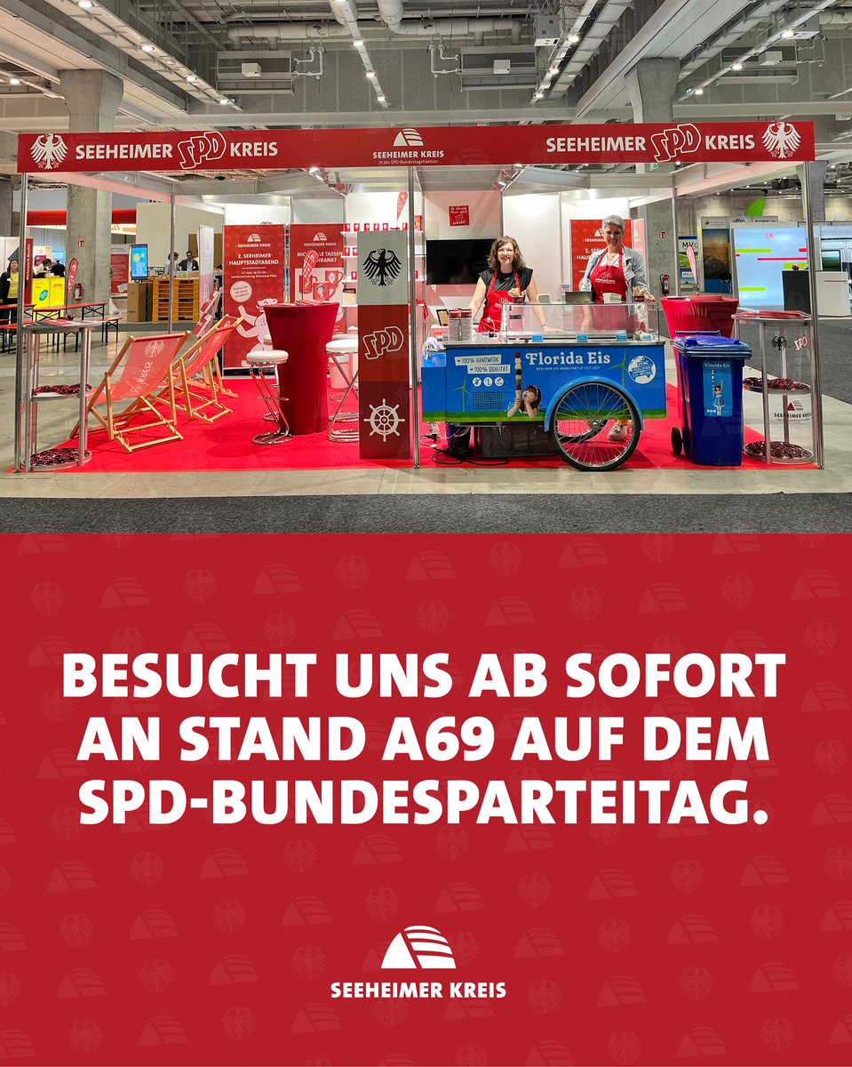seeheimer's tweet image. Der #Bundesparteitag der #SPD beginnt! Bis Sonntag werden viele Debatten geführt, sich ausgetauscht und vernetzt.
Auch wir Seeheimerinnen und #Seeheimer haben wieder einen Stand. Bei uns gibt es Eis, Getränke und gute Laune. Kommt vorbei! Ihr findet uns an Stand A69.
Und wer…