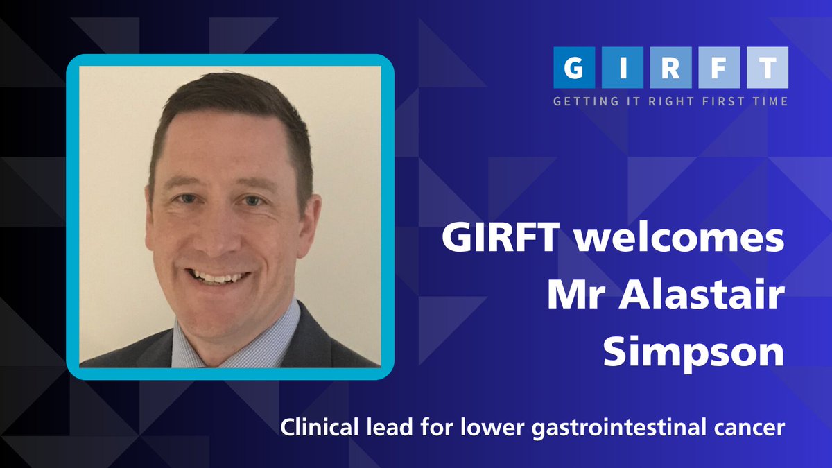 Getting It Right First Time (GIRFT) (@nhsgirft) on Twitter photo GIRFT welcomes Alastair Simpson, consultant colorectal surgeon <a href="/nottmhospitals/">Nottingham University Hospitals</a>, who is leading a new workstream to improve colorectal cancer surgery in England.
Focus: data collection, peer reviews, & best practices.
🔗ow.ly/80RU50WhlHI
<a href="/ACPGBI/">@ACPGBI</a> @ASGBI <a href="/BASO_ACS/">BASO~The Association for Cancer Surgery</a> GIRFT welcomes Alastair Simpson, consultant colorectal surgeon <a href="/nottmhospitals/">Nottingham University Hospitals</a>, who is leading a new workstream to improve colorectal cancer surgery in England.
Focus: data collection, peer reviews, & best practices.
🔗ow.ly/80RU50WhlHI
<a href="/ACPGBI/">@ACPGBI</a> @ASGBI <a href="/BASO_ACS/">BASO~The Association for Cancer Surgery</a>