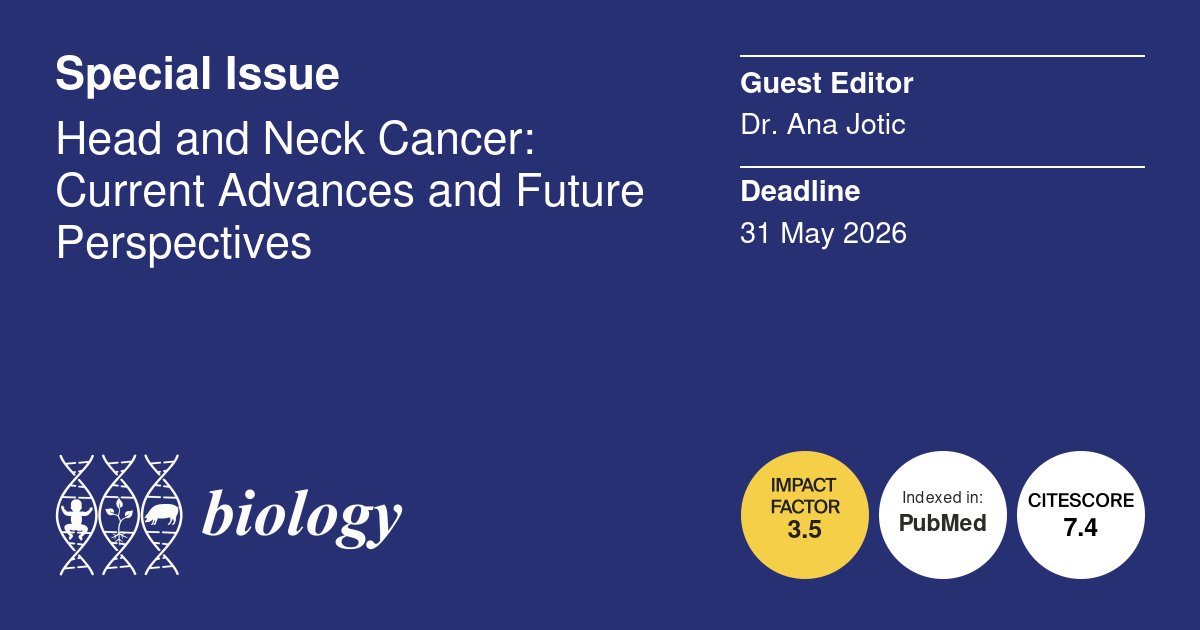 🔔New Special Issue in Head and Neck Cancer Research!
"Head and Neck Cancer: Current Advances and Future Perspectives" 🧠

👩‍⚕️ Guest Editor: Dr. Ana Jotic –  University Clinical Center, Belgrade

🔗 mdpi.com/si/242918
#OpenAccess #HeadAndNeckCancer #Oncology #CancerResearch