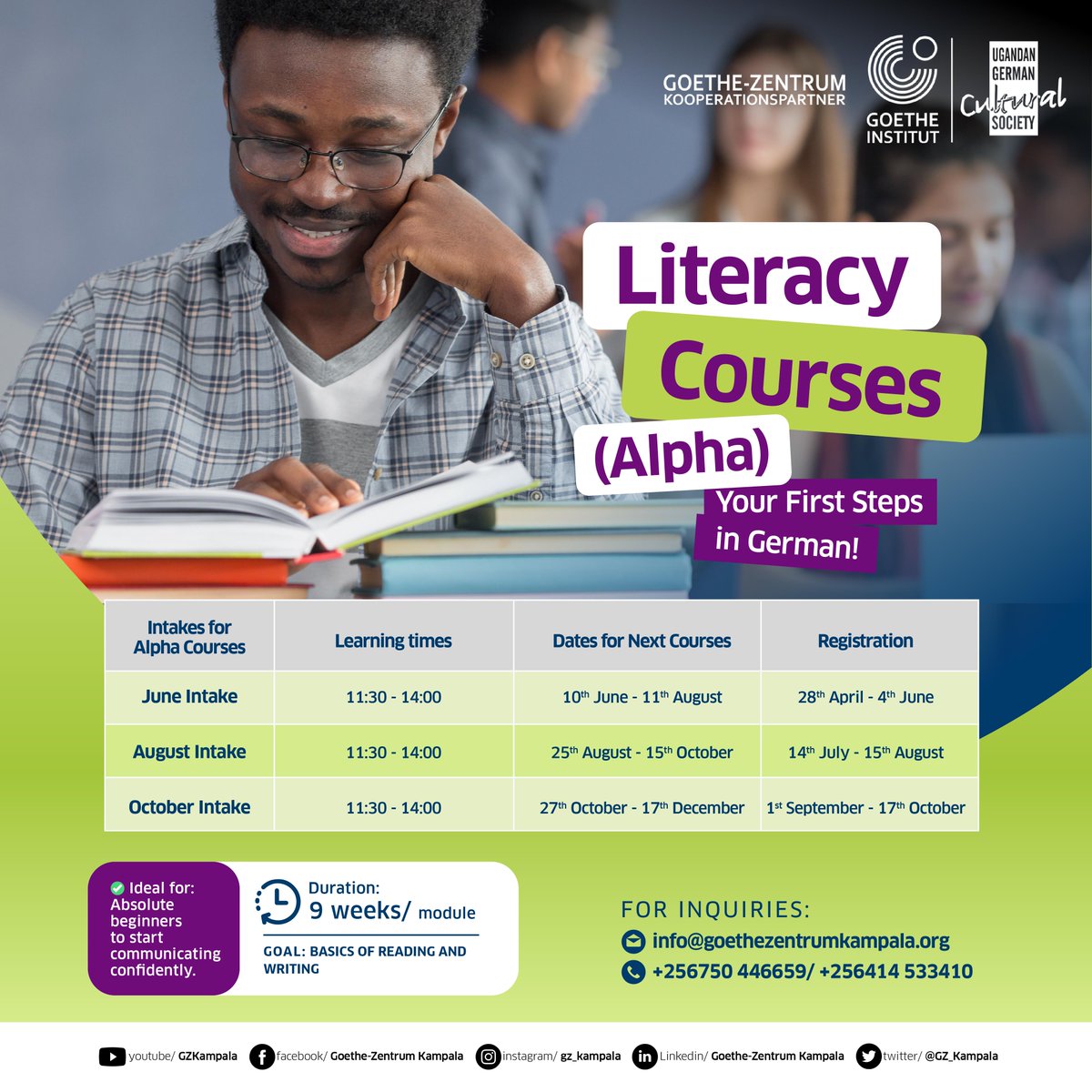 📘 Ready to learn German in 2025?
From intensive to flexible-paced courses, we’ve got a format for every learner.
Swipe through our schedule &amp; choose your level.
📍 Goethe-Zentrum Kampala
#LearnGermanUG #GZKampala #GermanCoursesUG