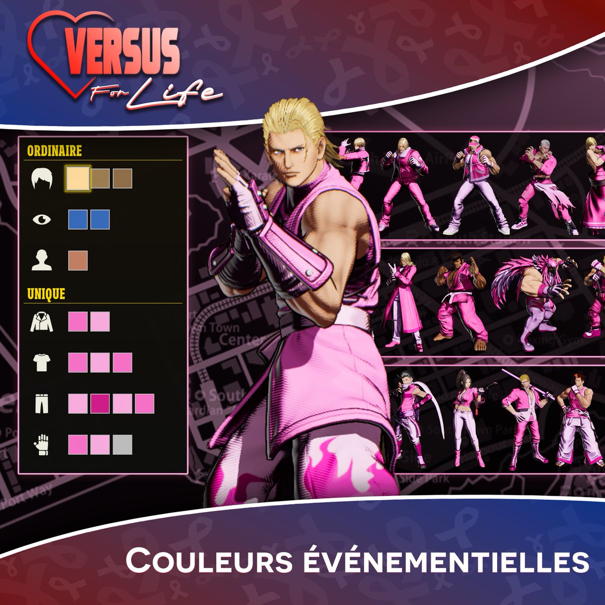 VSV26K's tweet image. 🎨 Un grand merci à notre champion du Bourg Lupin #1, @Daizoraora, pour ces superbes couleurs événementielles créées spécialement pour le VS4L !
Représentez fièrement votre personnage le 6 juillet... aux couleurs de la cause !🎗️
🔗 Inscriptions : start.gg/tournament/ver…