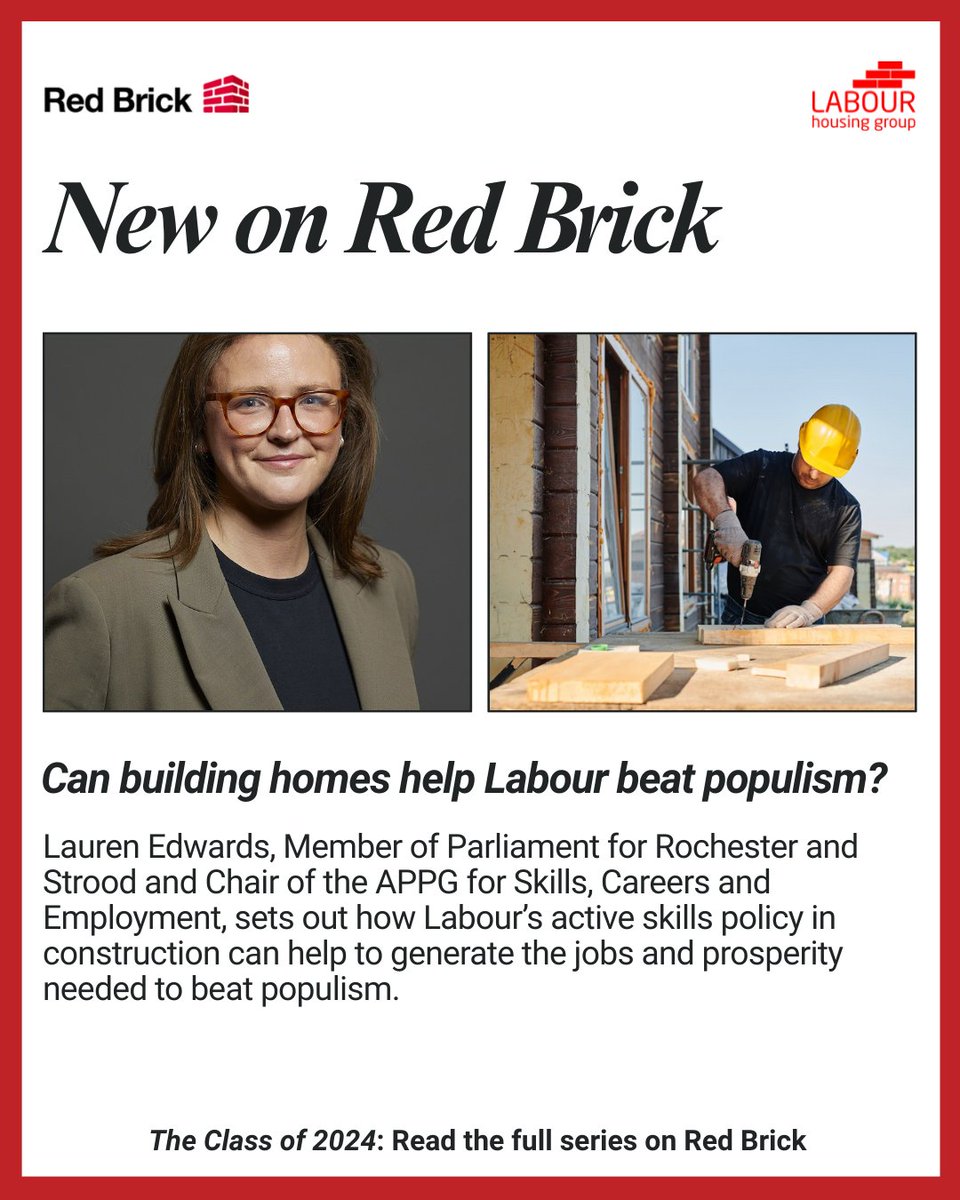 Labour Housing Group (@labourhousing) on Twitter photo "By tackling these twin concerns around jobs and homes, we can start to make people feel the system is working for them again thanks to a Labour government."
Lauren Edwards MP <a href="/RSLabour/">Rochester and Strood Labour</a>  writing for our new 'Class of 2024' <a href="/redbrickblog/">redbrick</a> series
redbrickblog.co.uk/2025/06/class-… "By tackling these twin concerns around jobs and homes, we can start to make people feel the system is working for them again thanks to a Labour government."
Lauren Edwards MP <a href="/RSLabour/">Rochester and Strood Labour</a>  writing for our new 'Class of 2024' <a href="/redbrickblog/">redbrick</a> series
redbrickblog.co.uk/2025/06/class-…