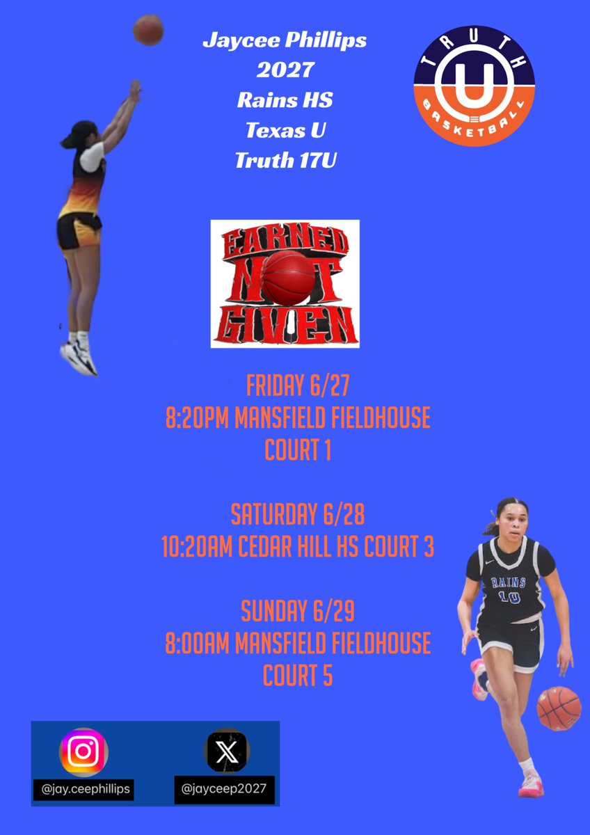 Jaycee Phillips (@jayceep2027) on Twitter photo Here is my schedule for the Earned Not Given Tournament this weekend with <a href="/truthgbb/">Truth Basketball</a> Let's go!!
<a href="/CoachSmithRISD/">Colton Smith</a> <a href="/iconicsnow/">CJ Cannon</a> <a href="/MMBR_CoachGBell/">Major Movez Basketball Review #MMBR</a> <a href="/girlzprepreport/">Girlz Prep Report</a> Here is my schedule for the Earned Not Given Tournament this weekend with <a href="/truthgbb/">Truth Basketball</a> Let's go!!
<a href="/CoachSmithRISD/">Colton Smith</a> <a href="/iconicsnow/">CJ Cannon</a> <a href="/MMBR_CoachGBell/">Major Movez Basketball Review #MMBR</a> <a href="/girlzprepreport/">Girlz Prep Report</a>
