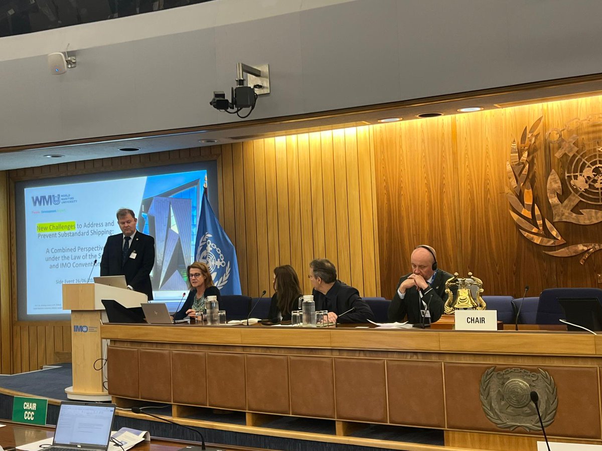 Substandard ships cause serious danger to global shipping and the environment.
🇩🇪🇫🇷🇩🇰🇫🇮 are working together on solutions at @imohq.
Many thanks to Prof. Henning Jessen of <a href="/WMUHQ/">World Maritime University</a> for delivering an expert view on the United Nations Convention on the Law of the Sea.