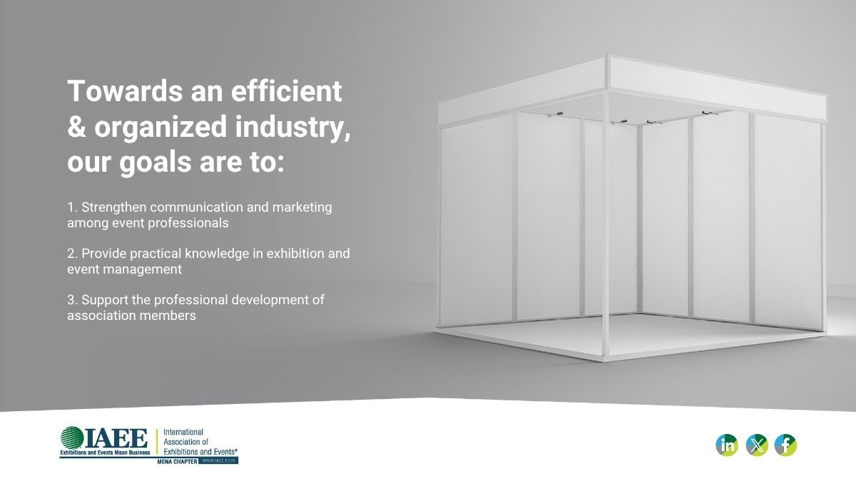IaeeMenaChapter's tweet photo. At #IAEEMENA, we’re committed to advancing the exhibitions and events industry through clear goals that directly address the needs of professionals in the field.
Discover our mission 👇 https://t.co/jMwlfCwzP2