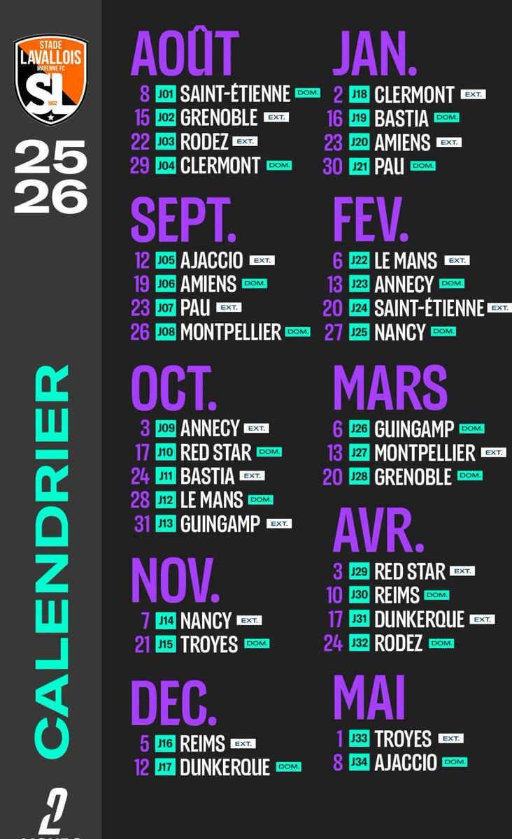 🟠⚫️ Le calendrier 2025/2026 complet du Stade lavallois.