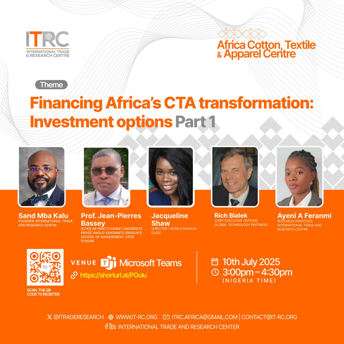How do we finance Africa’s cotton, textile &amp; apparel industry for real growth?
Join this webinar with the Financing Africa’s CTA Transformation: Investment Options
Date: 10th July,2025. 
Time: 3:00-4:30 pm (Nigeria Time) 
🔗Register now: events.teams.microsoft.com/event/70d28224…

<a href="/sandmba/">Sand Mba</a> <a href="/AfCFTA/">AfCFTA Secretariat Official</a>