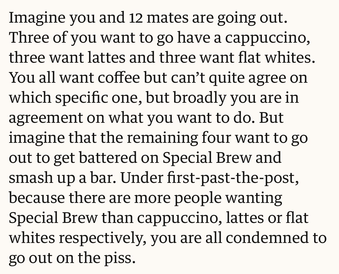 Make Votes Matter (@makevotesmatter) on Twitter photo A very accurate description of how the UK's voting system works, by <a href="/WillHayCardiff/">Will Hayward</a> in the Guardian today.
If we wouldn't accept this way of making decisions when going out with friends, why do we tolerate it when so much more is at stake?
theguardian.com/commentisfree/… A very accurate description of how the UK's voting system works, by <a href="/WillHayCardiff/">Will Hayward</a> in the Guardian today.
If we wouldn't accept this way of making decisions when going out with friends, why do we tolerate it when so much more is at stake?
theguardian.com/commentisfree/…