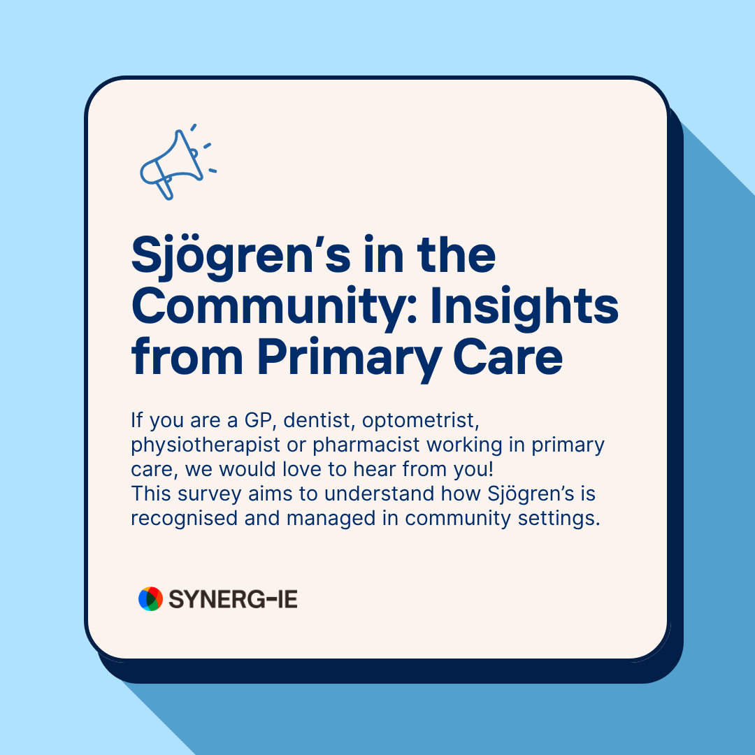SYNERG_IE's tweet image. 📢 Healthcare professionals in Rep of Ireland!
Are you a GP, dentist, optometrist, physio or pharmacist in primary care? We want to hear from you!
Take a 15–20 min survey on Sjögren’s disease. Closes end July.
👉 forms.office.com/e/vSZ9KiY7C6
#Sjögrens #Irishhealthcareprofessionals