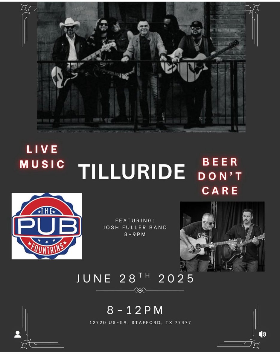 Come catch <a href="/kbull63/">Kevin Bull</a> and me opening for Tilluride this Saturday at <a href="/PubFountains/">The Pub Fountains</a> in Stafford! 8-9pm. Gonna be a great time!