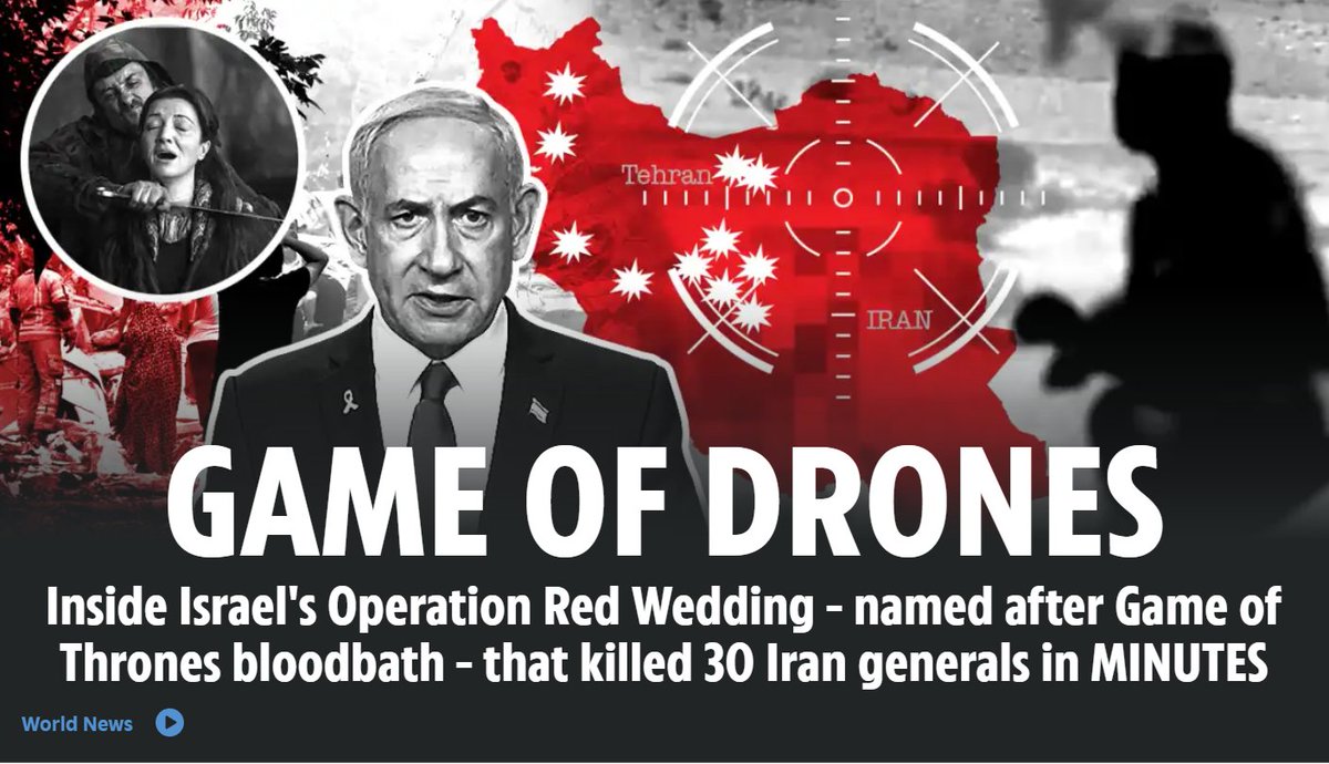 TheSunGraphics's tweet image. GAME OF DRONES Inside Op Red Wedding – Israel’s fierce wave of assassinations killing 30 Iran generals in first MINUTES of 12-day war thesun.co.uk/news/35594926/…