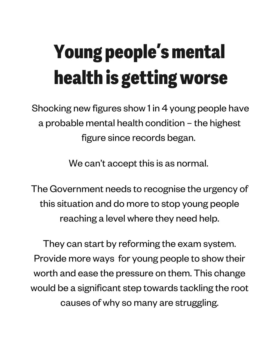This is a real and devastating problem. 

We are calling on the Government to take this new NHS data seriously and act urgently to ease the pressures on young people.