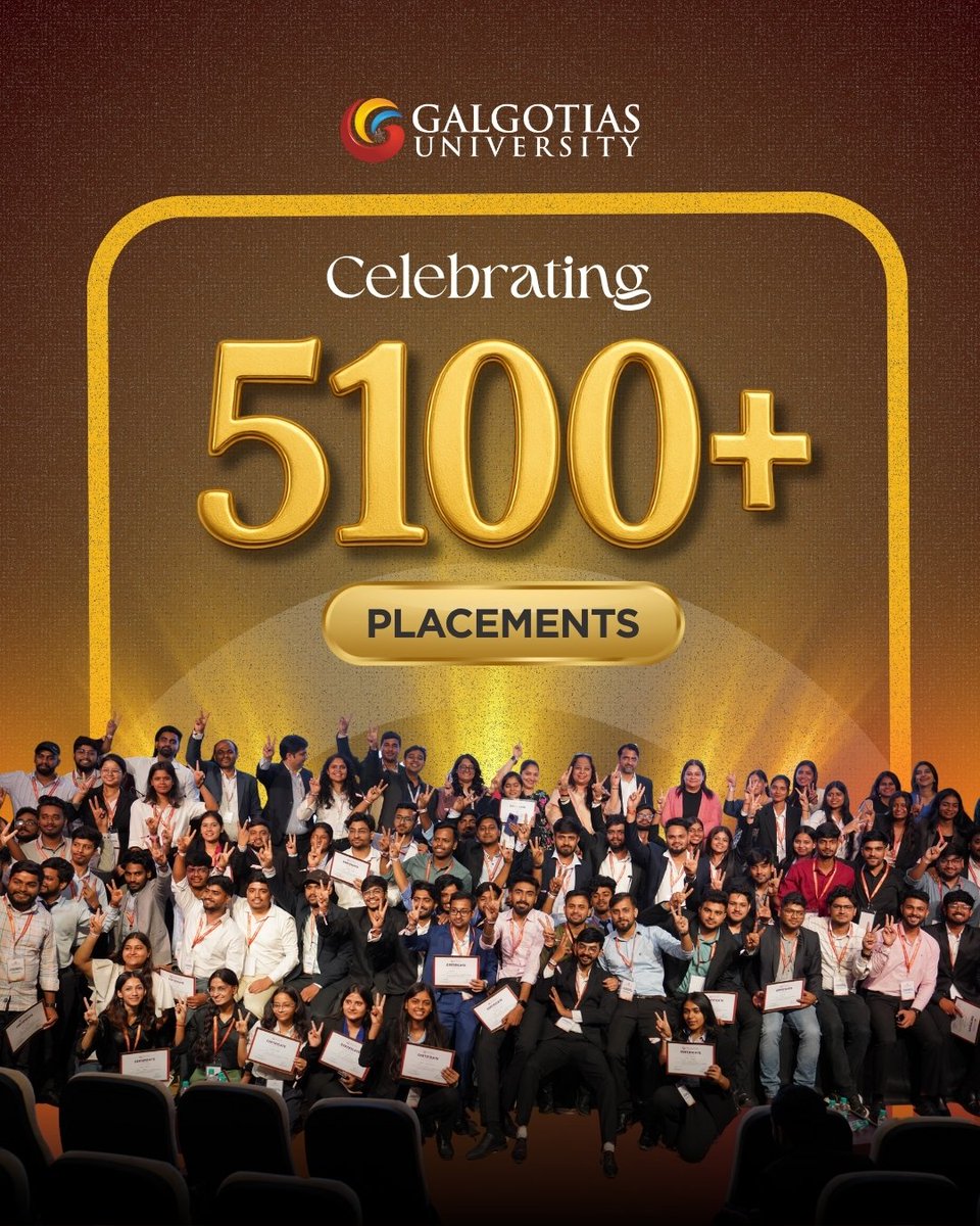 GalgotiasGU's tweet photo. Galgotias University celebrates the success of 5100+ placement offers for the Batch of 2025!
A proud moment powered by student leadership, industry connect, and our mission to #GetYourselfPlaced.
#GalgotiasUniversity #5100Placements #CampusToCorporate #PioneerInPlacements #FutureReady