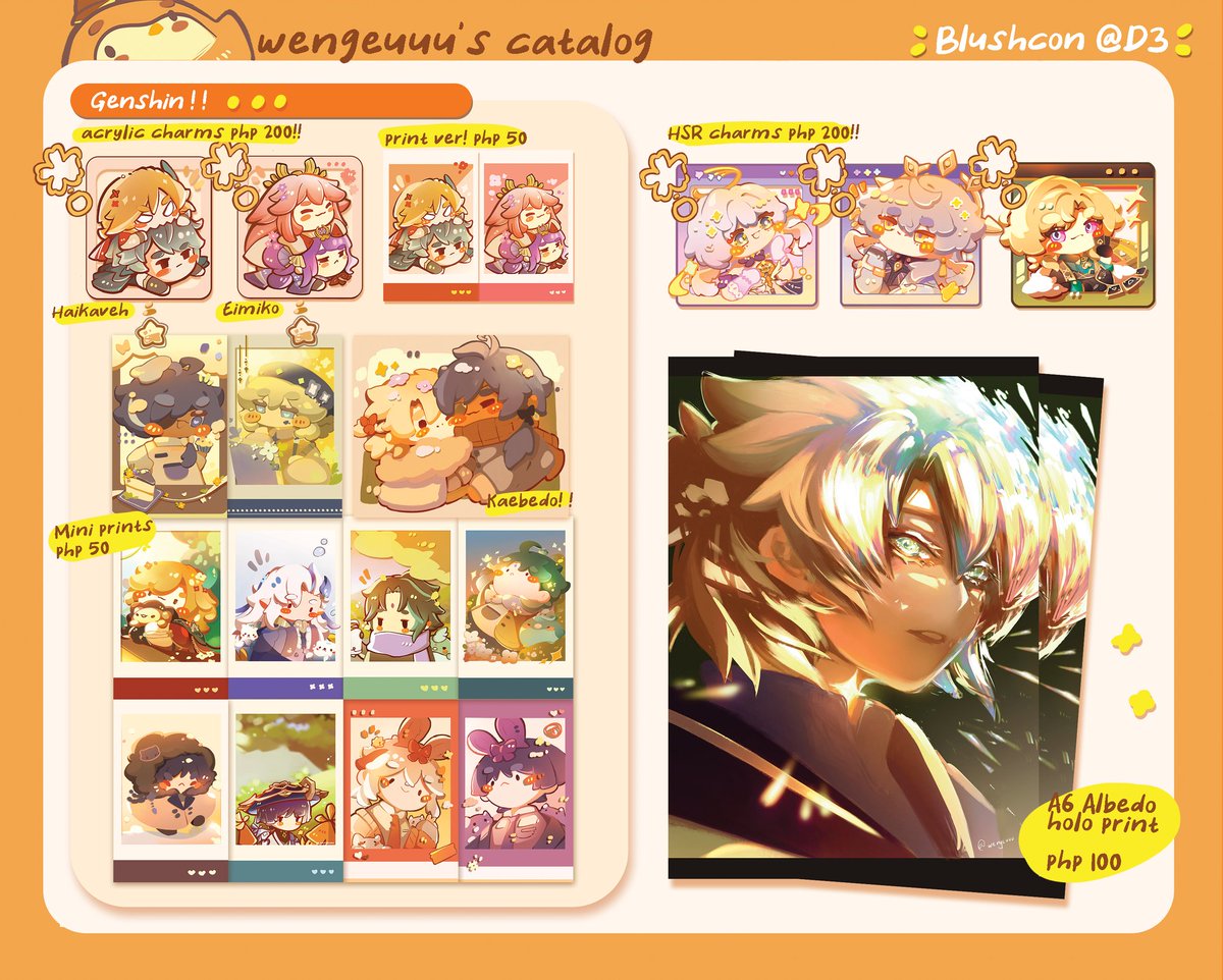 wengeuuu26's tweet image. [rts 💛]
Dropping my catalog for Blushcon !! I&apos;ll be @ booth D3 with @__tsukisora cyaa cyaa &amp;gt;_&amp;gt; !!

✨Eton centris - June 28, 2025
✨ ALNST, Nji , Hoyo

socmed accs:
ig: instagram.com/wengeuuu26/

#BLushCon2025 #BLushPetit