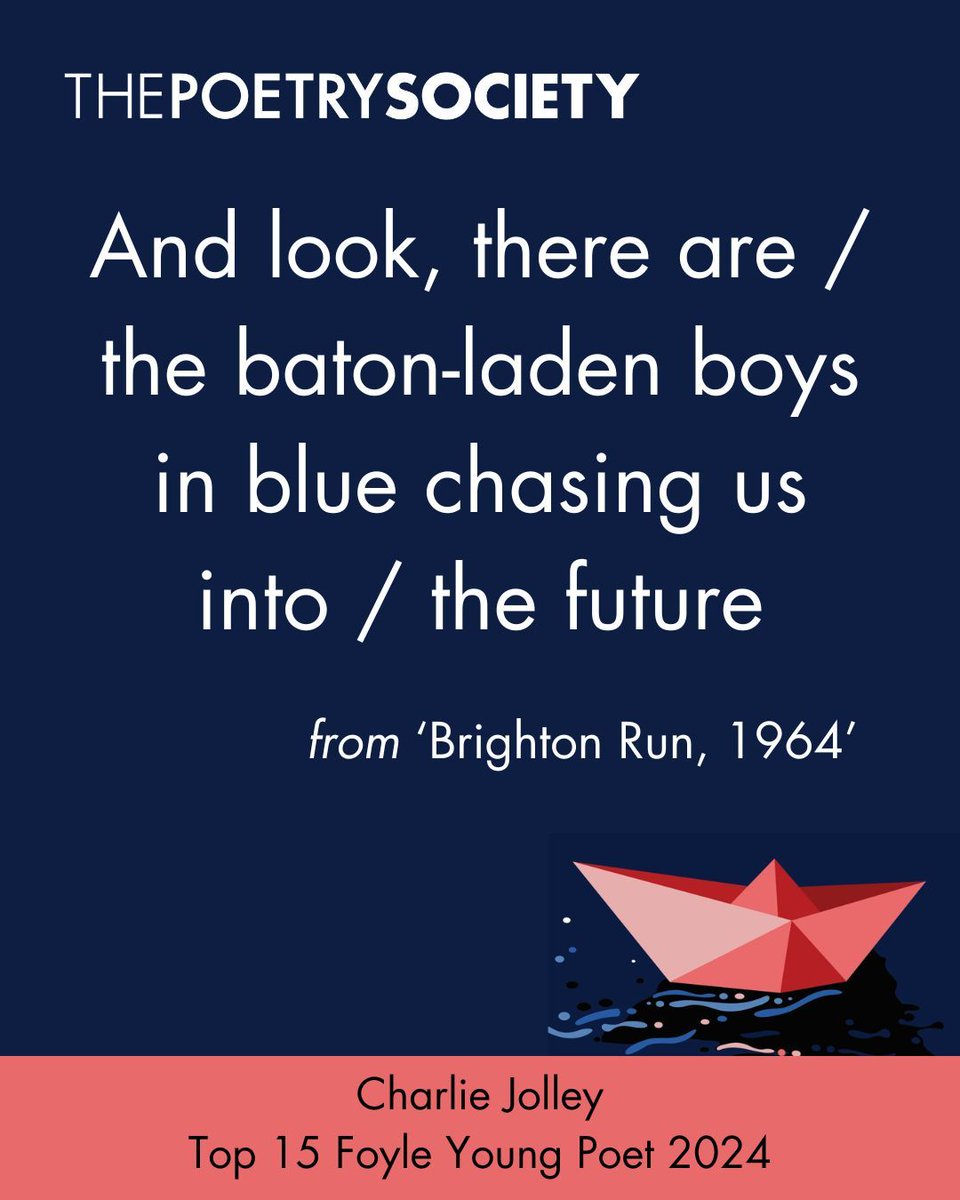 PoetrySociety's tweet image. An extract from Charlie Jolley's 'Brighton Run, 1964', a winning poem in the Foyle Young Poets of the Year Award 2024.
Read the full poem poems.poetrysociety.org.uk/poets/charlie-…
Find out more at bit.ly/foyleyoungpoets