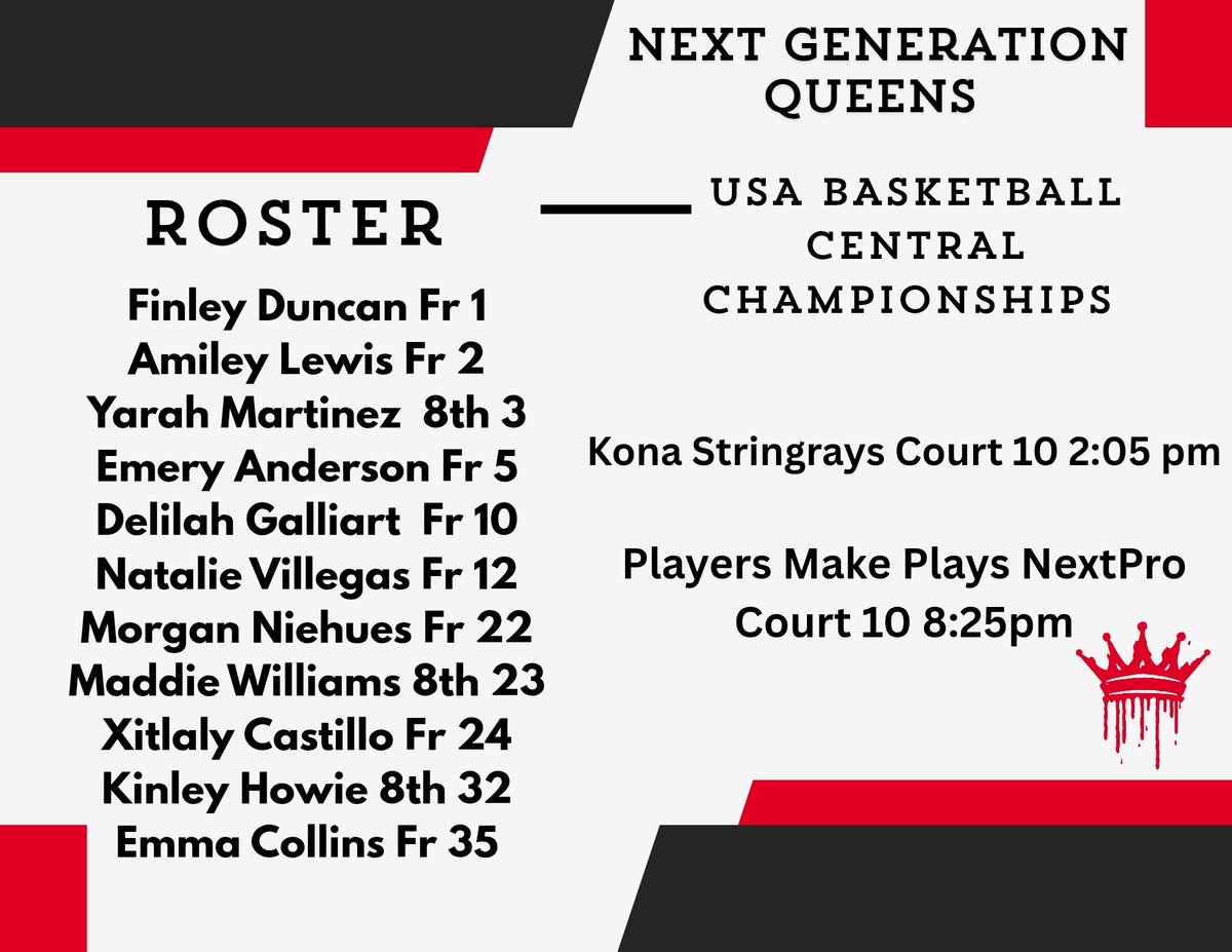 Next-Generation Elite (@next_kings) on Twitter photo The Queens will be playing in the @USABYOUTH central basketball championship tournament in KC <a href="/homefieldkc/">Homefield Kansas City</a> complex! I'm looking forward to seeing us compete, grow as individuals and a team, and different competition! Let's Go!!! The Queens will be playing in the @USABYOUTH central basketball championship tournament in KC <a href="/homefieldkc/">Homefield Kansas City</a> complex! I'm looking forward to seeing us compete, grow as individuals and a team, and different competition! Let's Go!!!