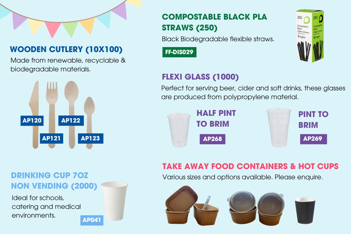 icphygiene's tweet image. Summer’s heating up – is your catering setup ready to handle the rush? ☀️ From eco-friendly wooden cutlery to flexi glasses and takeaway containers, we’ve got everything you need for a smooth service. 🍴💼

Contact us on: 01234 843666

#SummerCatering #TakeawayReady #FoodOnTheGo