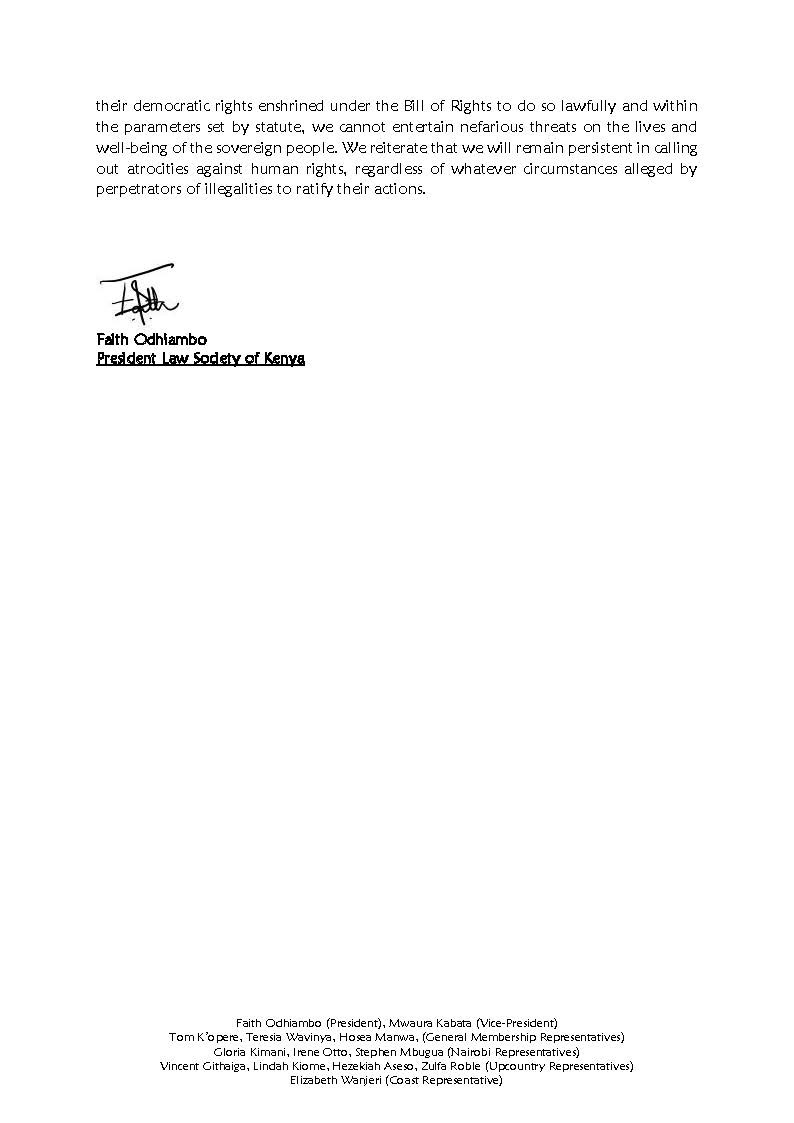"We have further noted with great revulsion the public statements made by the Cabinet Secretary for the Ministry of Interior and Coordination of National Government, Mr. Onesmus Kipchumba Murkomen, regarding his views on police conduct during the demonstrations, and what has been