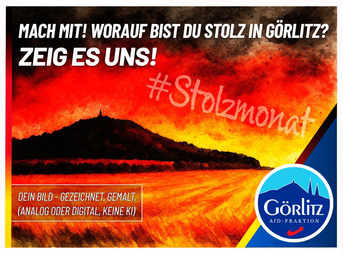 miriamsocha97's tweet image. 🖌️ Erster Kunstwettbewerb der AfD-Stadtratsfraktion Görlitz 
„Stolzes Görlitz – von Turm bis Tür“ 🖌️

Zum Ende des Stolzmonats möchten wir unsere wunderschöne Stadt feiern und jungen Künstlern aus dem Vorfeld eine Plattform in Form dieses Wettbewerbs bieten!