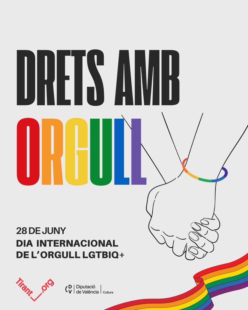 🏳️‍🌈Hui, Dia Internacional de l'Orgull LGTBIQ+, defensem drets plens per a les persones LGTBIQ+ i exigim l’eliminació de les teràpies de conversió 📢

🌈 Des del Tirant, continuem treballant per a construir una societat diversa, lliure i orgullosa ✊🏽