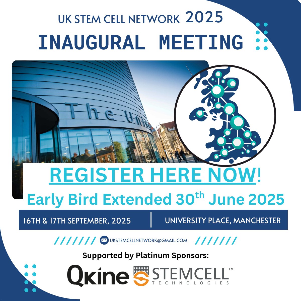 RegenCTC's tweet image. 📣 Mon 30th June - deadline day to join an exception scientific programme at the 1st (hopefully of many) meetings of a newly re-formed UK Stem Cell Network. Oral Abstract submissions WILL close on Monday @ midnight - make sure yours is in on time!
👉shorturl.at/IQWUK