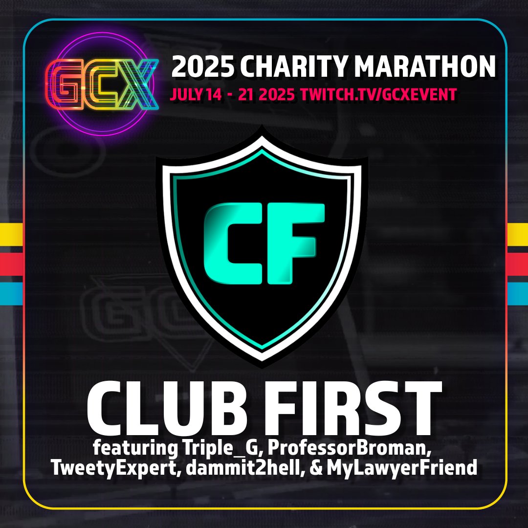 Delighted to announce that the Club First guys will be appearing on the <a href="/GCXEvent/">GCX</a> marathon.  Sit back, as we take you on a DnD story through the history of St Jude and try to defeat the end boss, CANCER!

Starring <a href="/TweetyExpert/">TweetyExpert</a> <a href="/dammit2h3ll/">dammit2hell</a> <a href="/Professorbroman/">Broman</a> <a href="/MyLawyerFriend/">Noah Downs, Esq. 🔜 PAX West</a> and