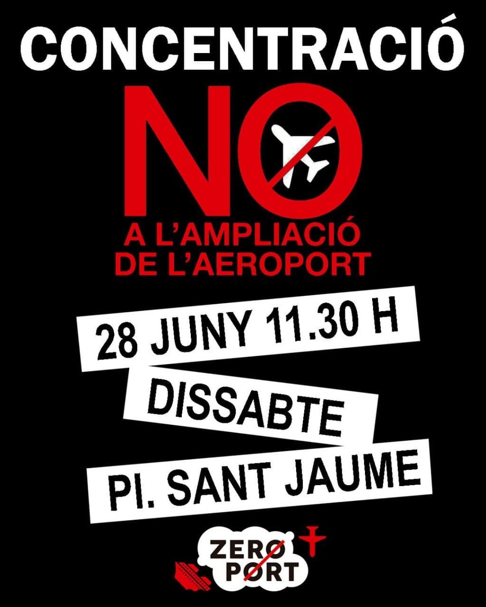 Demà dia per fer-se sentir a plaça Sant Jaume de Barcelona contra l'ampliació de l'aeroport responent a la convocatòria de <a href="/zeroportbcn/">Zeroport</a> 💪💪
