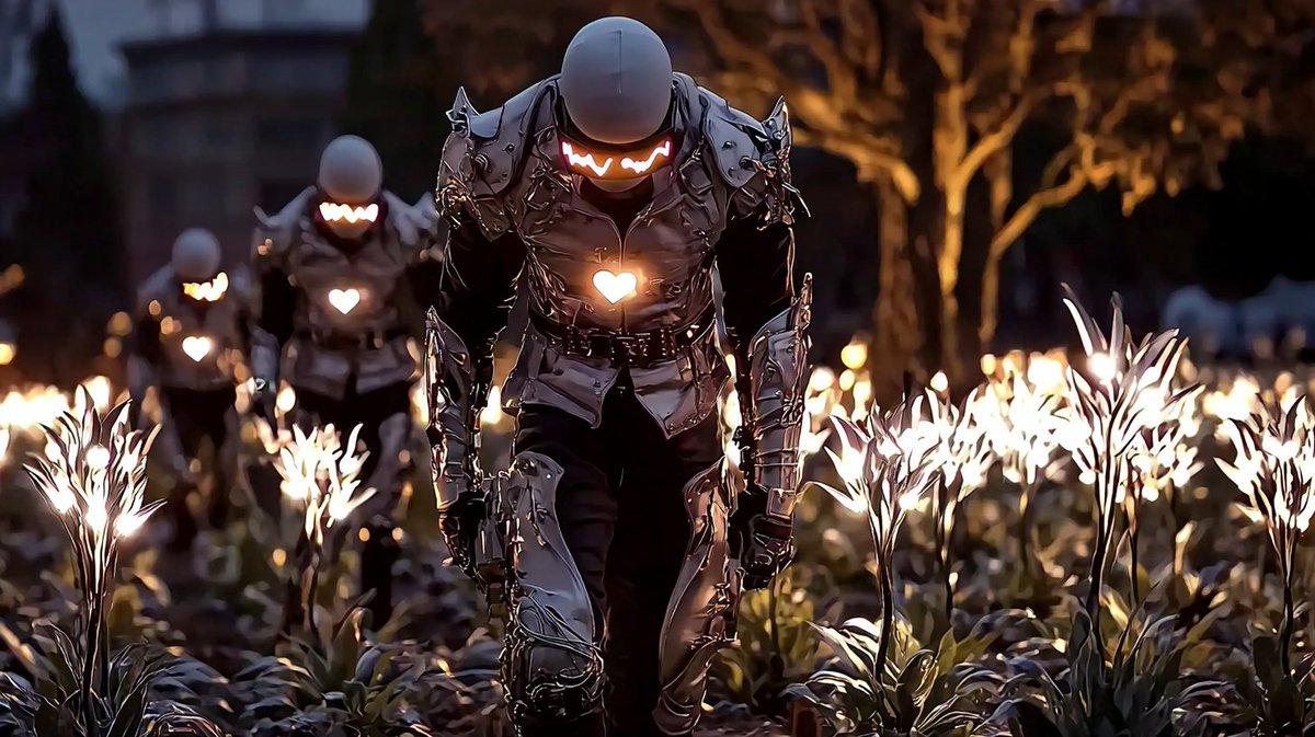 Synth_Cyborg's tweet photo. They were programmed to destroy — until the flowers taught them how to feel.
Would you trust a machine with a heart like that?
#ChromeSouls #NeonBloom #AIArt https://t.co/uTf4RHUIvH