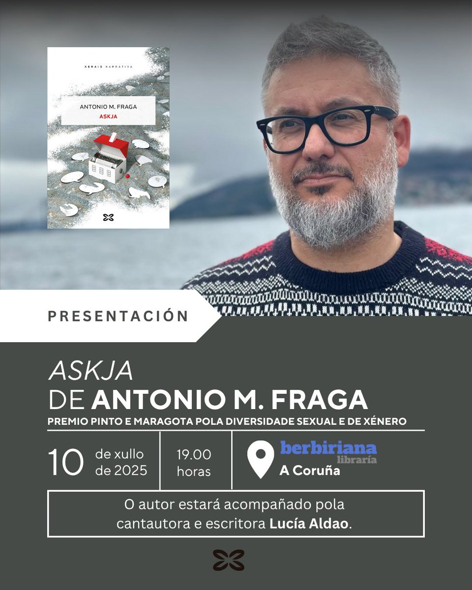Xerais (@xerais) on Twitter photo Antonio Manuel Fraga estará o vindeiro xoves en <a href="/berbiriana/">Berbiriana</a> (A Coruña) para falar de Askja, a novela coa que gañou o Premio Pinto e Maragota pola diversidade sexual e de xénero 👇 Antonio Manuel Fraga estará o vindeiro xoves en <a href="/berbiriana/">Berbiriana</a> (A Coruña) para falar de Askja, a novela coa que gañou o Premio Pinto e Maragota pola diversidade sexual e de xénero 👇
