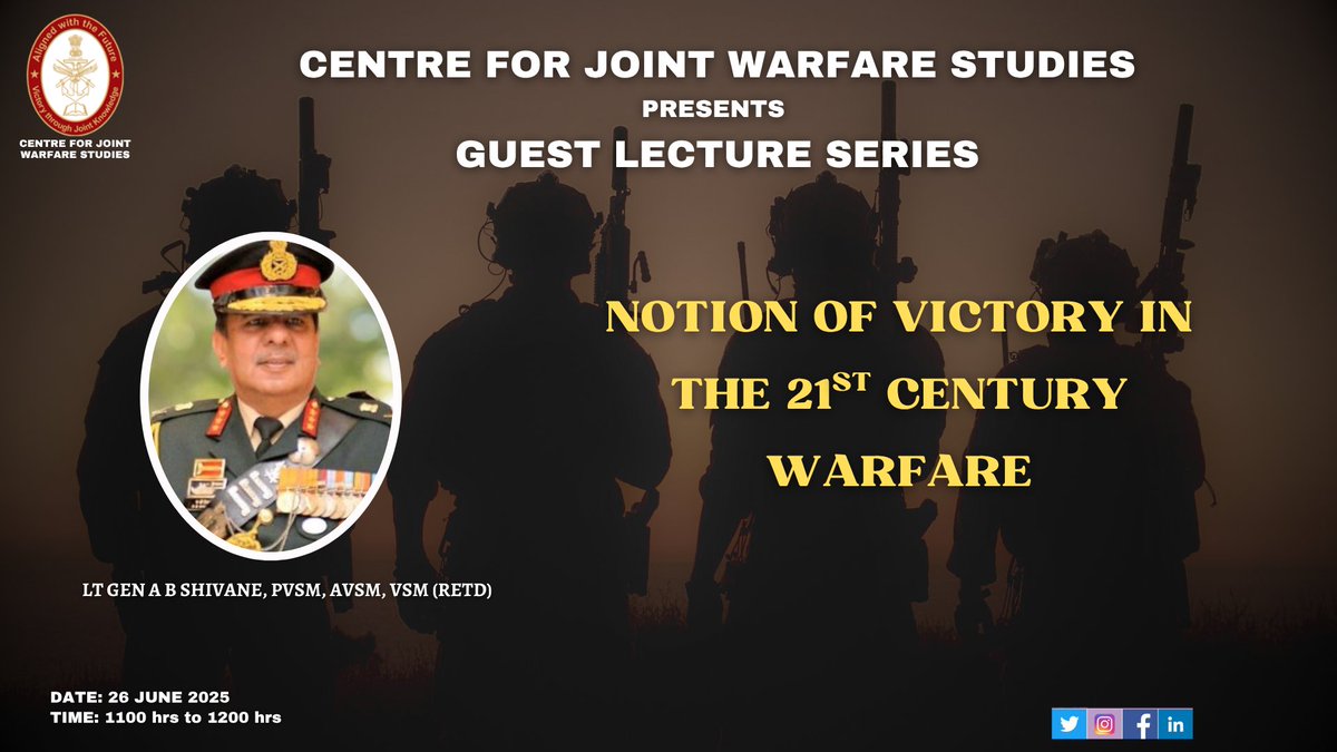 CENJOWS INDIA (@cenjows) on Twitter photo #CENJOWSYouTube
The talk on "Notion of Victory in 21st Century Warfare" by Lt Gen AB Shivane, PVSM, AVSM, VSM (Retd) on 26 June 2025, is now available on the <a href="/CENJOWS/">CENJOWS INDIA</a> YouTube Channel. Like, share, comment, and subscribe for more videos on national and international importance. #CENJOWSYouTube
The talk on "Notion of Victory in 21st Century Warfare" by Lt Gen AB Shivane, PVSM, AVSM, VSM (Retd) on 26 June 2025, is now available on the <a href="/CENJOWS/">CENJOWS INDIA</a> YouTube Channel. Like, share, comment, and subscribe for more videos on national and international importance.