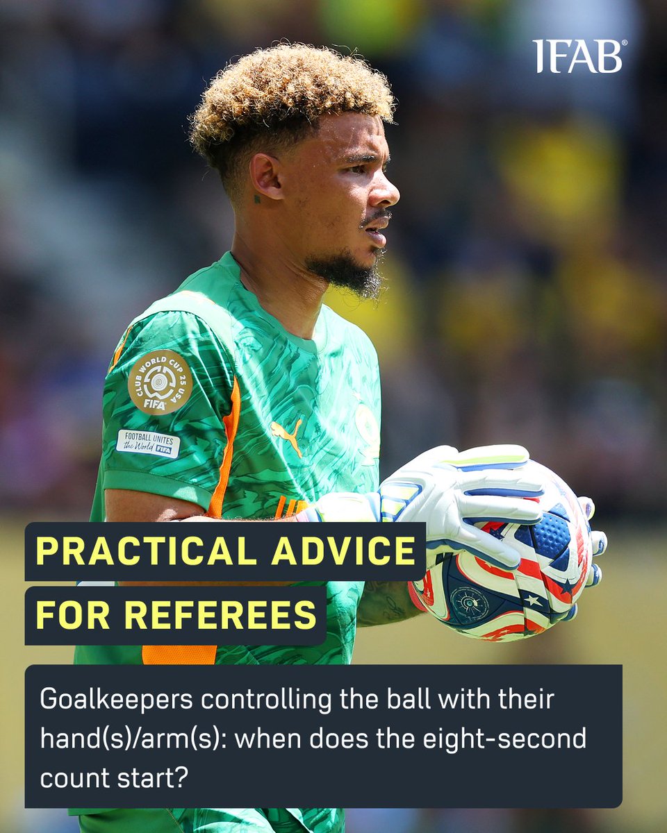 The eight seconds start when the #referee is satisfied that:
✅ the goalkeeper has clear control of the ball with their hand(s)/arm(s)
✅ there is/are no opponent(s) around

The goalkeeper does not need to be standing up for the countdown to start.