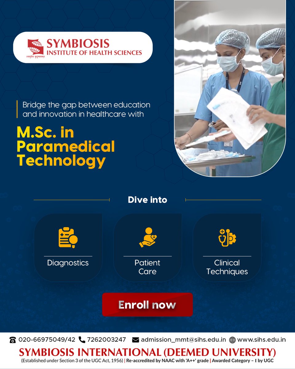 sihs_tweets's tweet image. Precision, practice and patient care SIHS equips you with all- join the M.Sc. in Paramedical Technology now!

Click To Register: siu.ishinfo.com/SIHSPGY25/Regi…
Learn More: dm.sihs.edu.in/msc-paramedica…

#medicalimagingtechnology #paramedicaltechnology #AdmissionsOpen2025