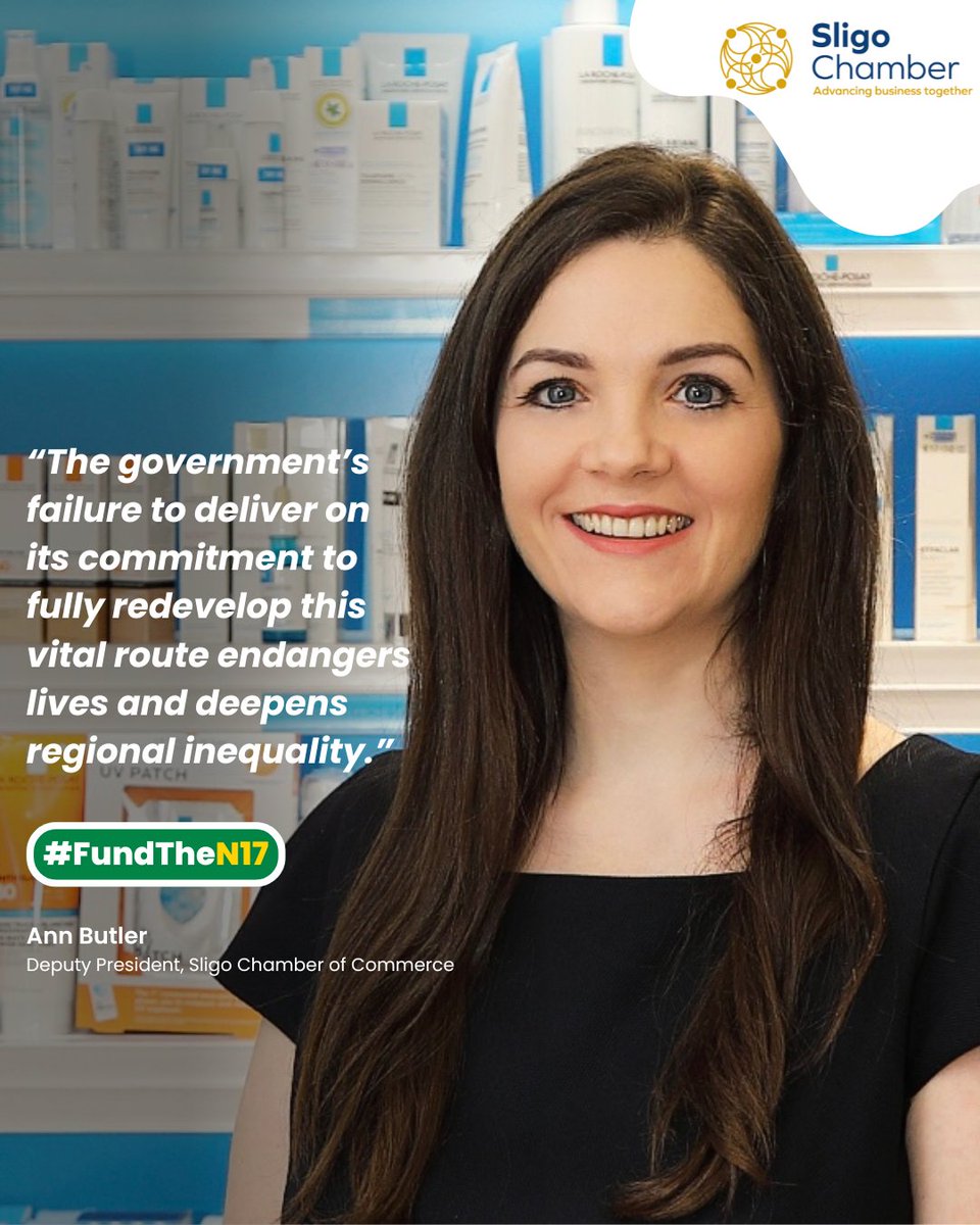 SligoChamber's tweet image. Ann Butler, Deputy President of Sligo Chamber of Commerce, sums it up:
“The government’s failure to deliver on its commitment to fully redevelop this vital route endangers lives and deepens regional inequality.” We need action:
👉 Share this post.
👉 Use the hashtag #FundTheN17