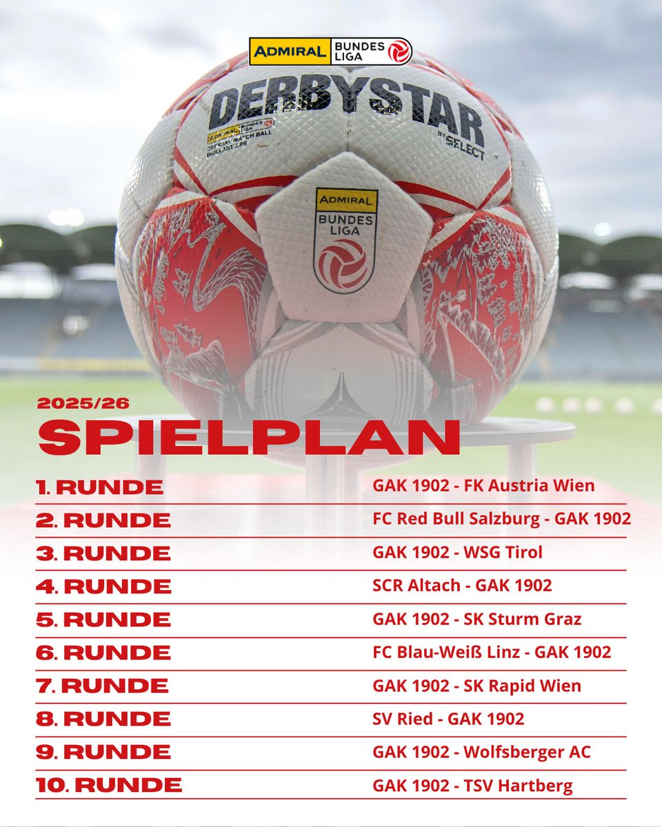 Der Spielplan ist da! 🤩
Das sind unsere Begegnungen: ✍🏼
#grazerak #stadtklub #AdmiralBL
