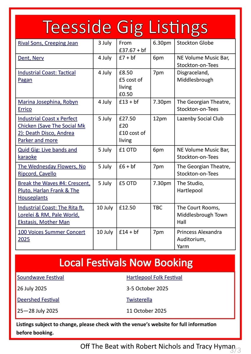 The latest Off The Beat 🎶 
Review of Betty Boo and Teesside gig listings for the next fortnight!
issuu.com/offthebeat/doc…