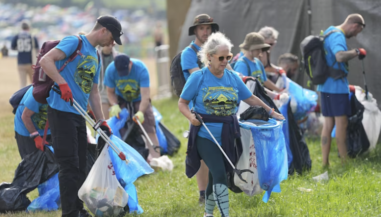 Avoid excessive alcohol consumption, carry water and seek shade wherever you can- that's the message to Glastonbury-goers as an amber heat-health alert has been issued from midday today until Monday.

It was a sunny start this Friday morning, litter pickers out in force across