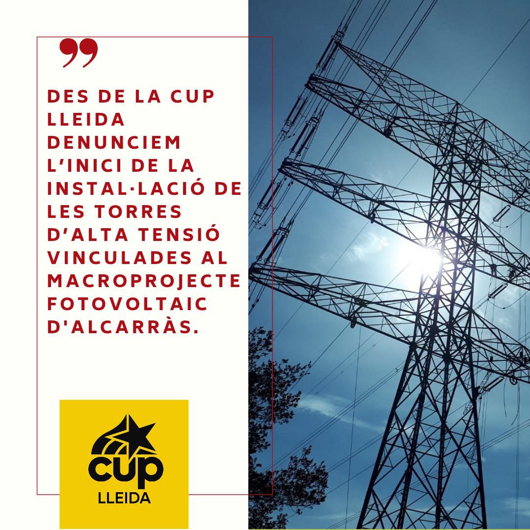 🟡 Les torres d'alta tensió a l'Horta formen part d'una ofensiva territorial que, sota la retòrica de la transició energètica, perpetua els privilegis de les grans empreses per sobre del veïnat.

📄 Comunicat: lleida.cup.cat/noticia/davant…