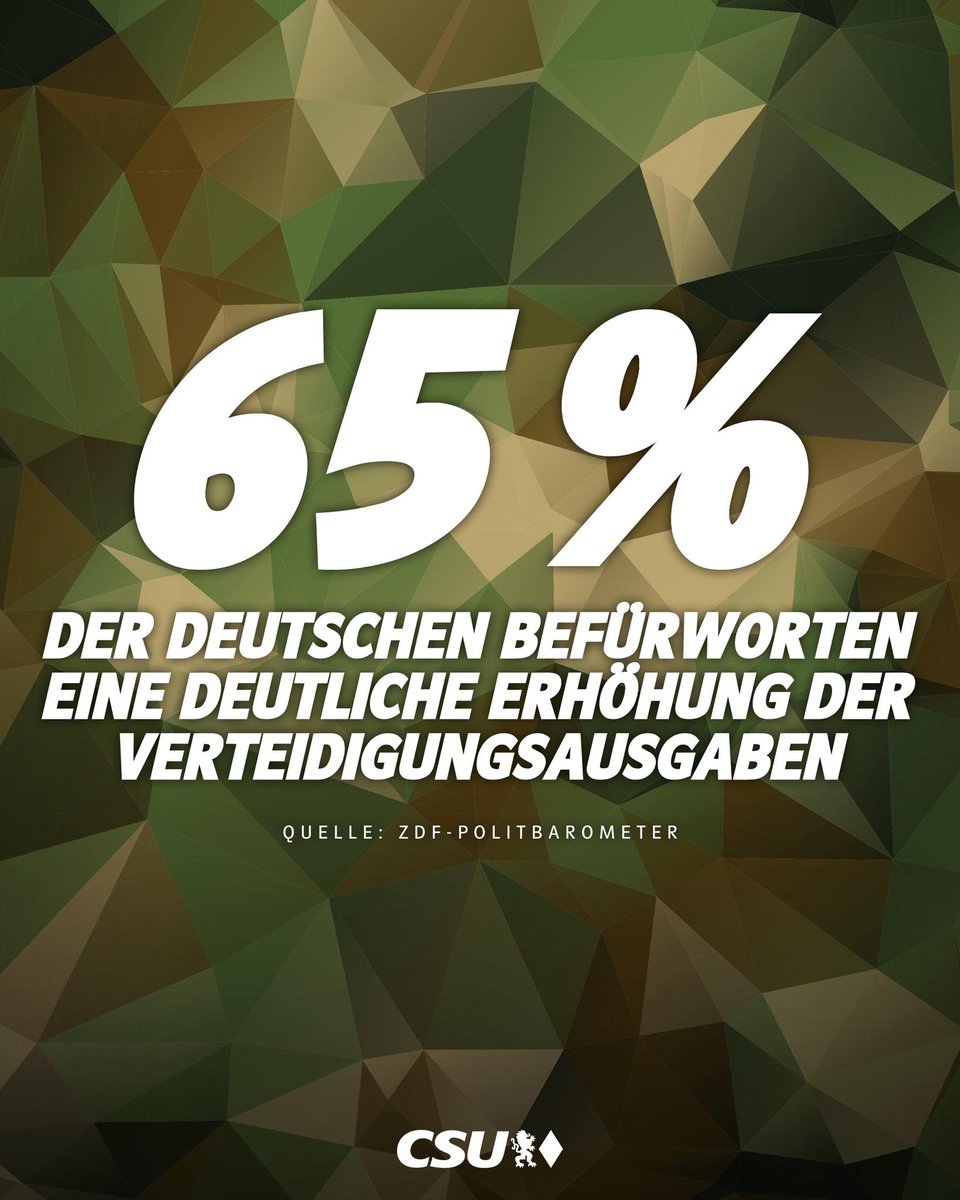 Markus_Soeder's tweet photo. Die Deutschen stehen hinter der Stärkung unserer #Bundeswehr! Zwei Drittel halten die deutliche Erhöhung der Verteidigungsausgaben für richtig. Für uns ist klar: Wir stärken unsere Bundeswehr und Deutschlands Sicherheit. Mit dem beschlossenen Finanzpaket ist die Bundesrepublik auf dem richtigen Weg. Deutschland ist zurück auf der internationalen Bühne und übernimmt Verantwortung für den Schutz Europas.